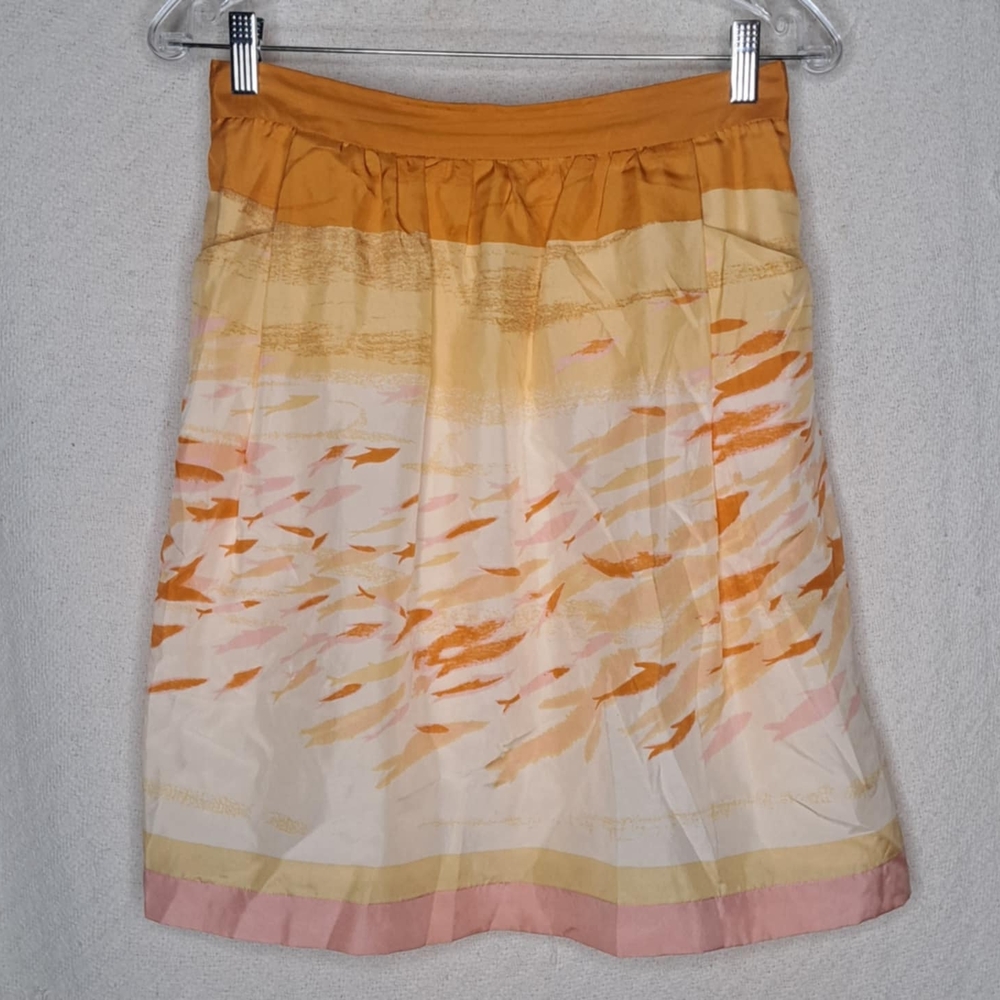 Anthropologie We Love Vera A-Line Skirt in Orange and Cream